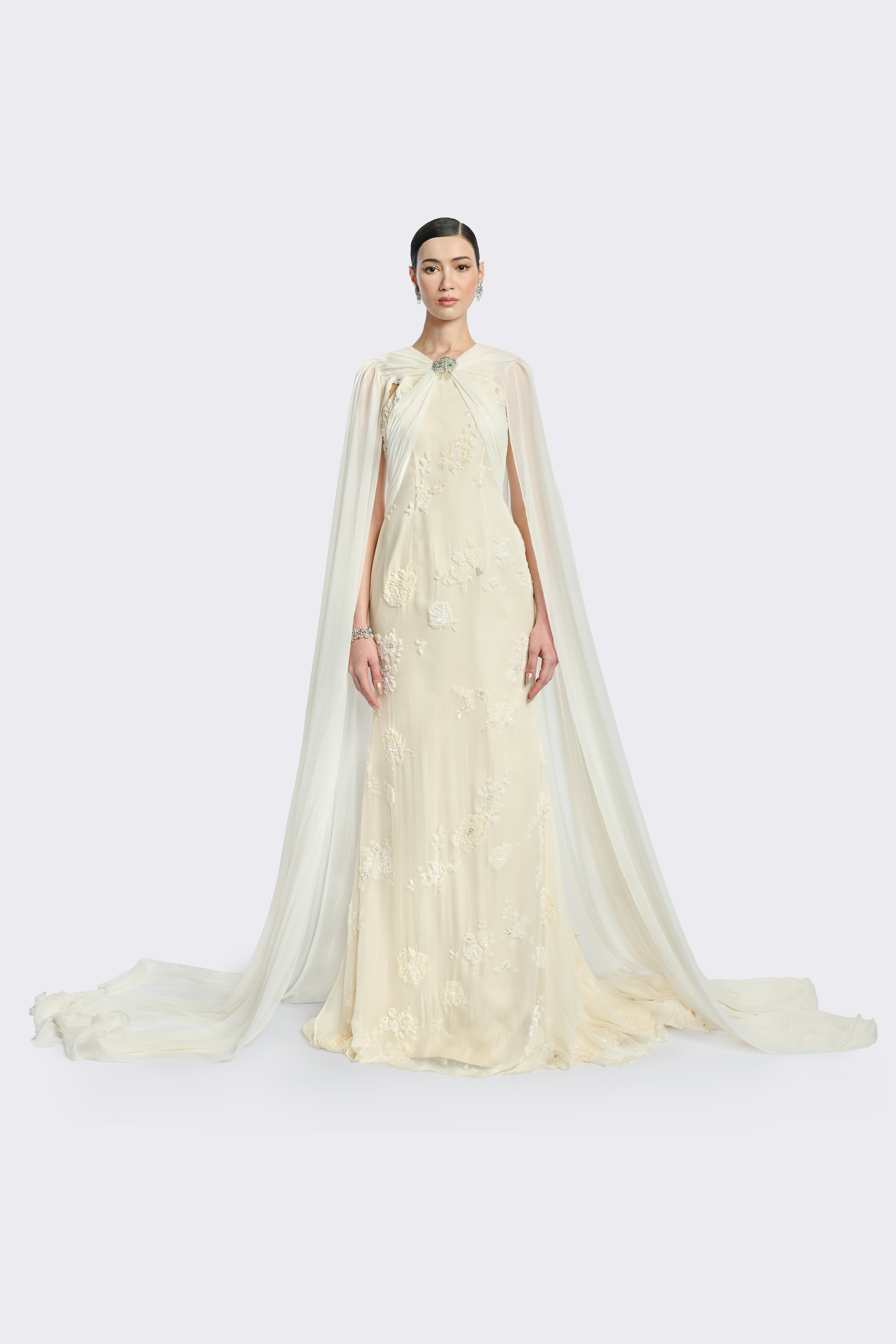 cream cape dress Embroidery – Atelier Pichita mermaid dress for little girl this gown is defined Mixed media halter dress Size:M | PRE-ORDER