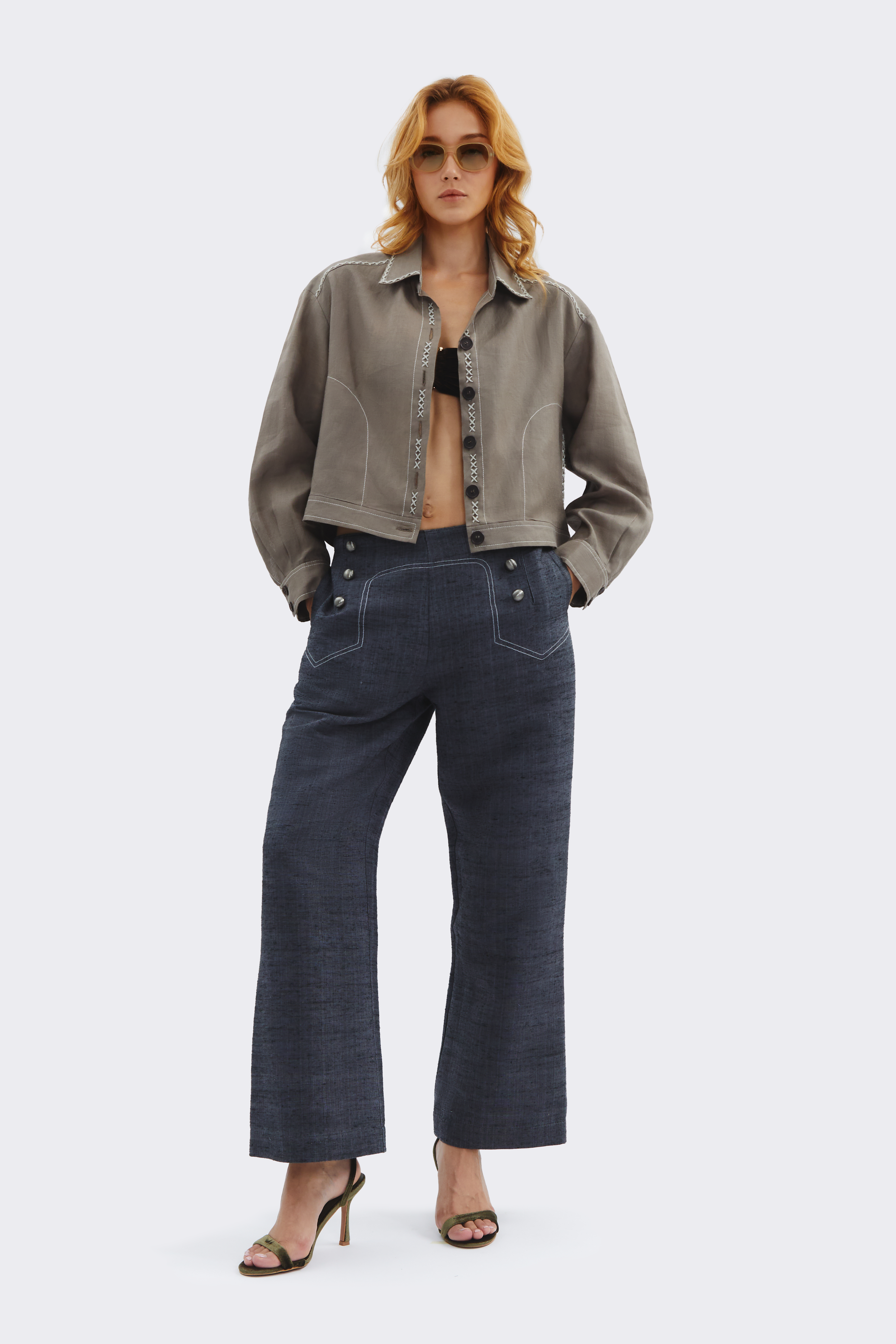 Grey Silk Crop Jacket