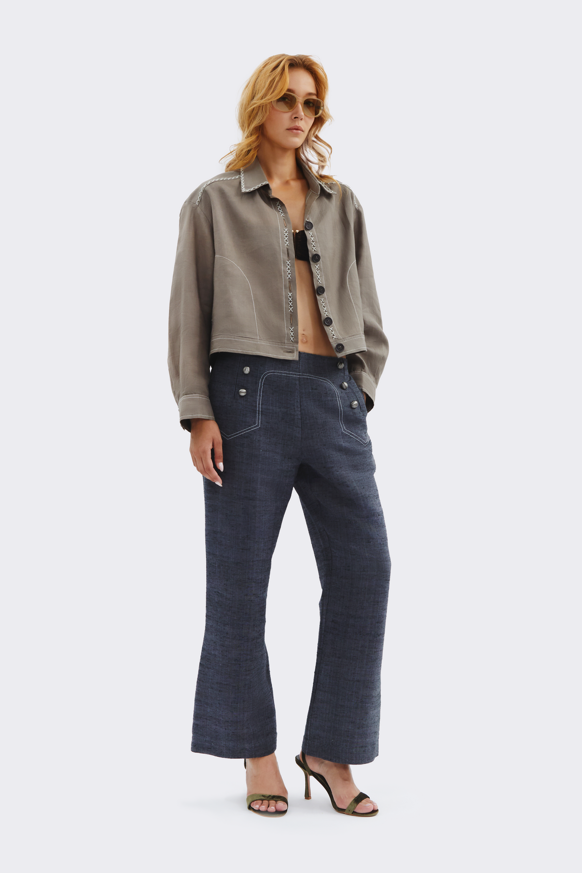 Grey Silk Crop Jacket