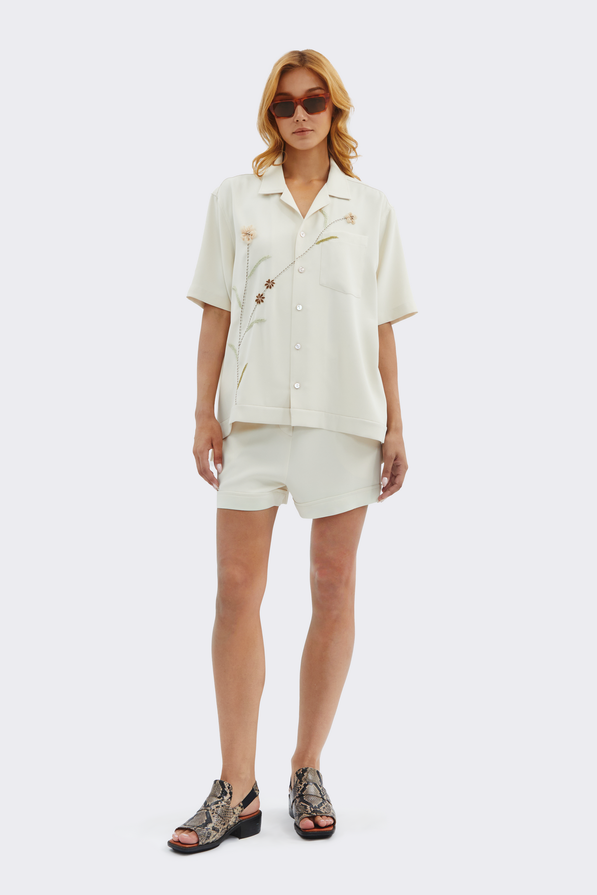 Cream Bloom Silk Shirt