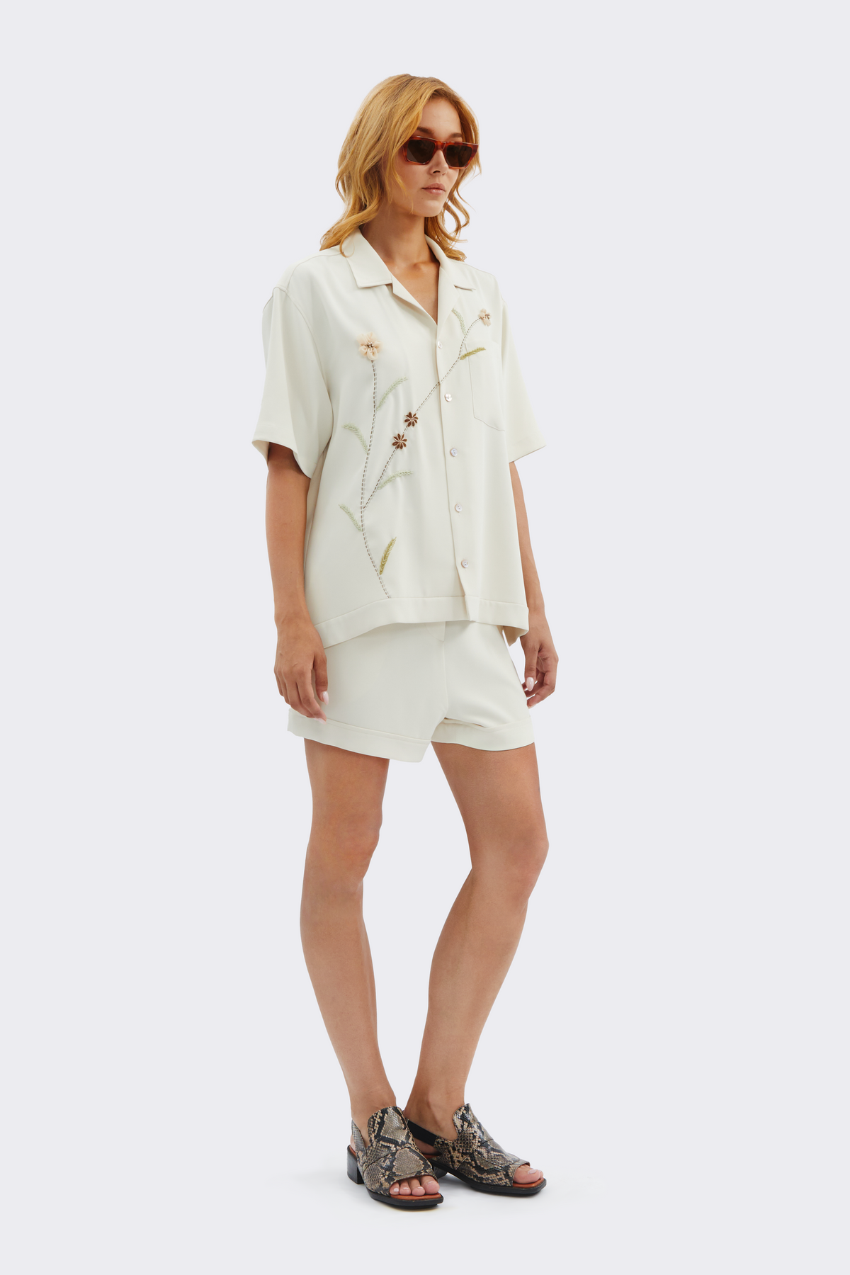 Cream Bloom Silk Shirt