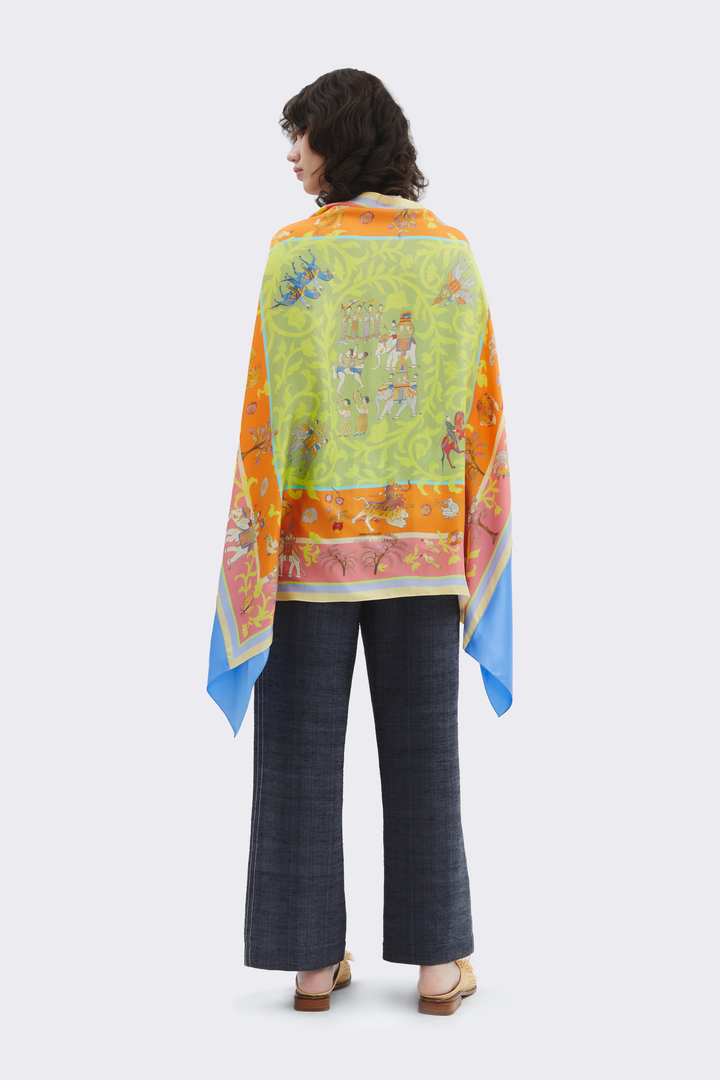 Blue Border Silk Cape