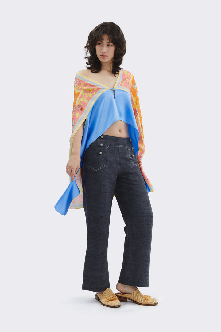 Blue Border Silk Cape