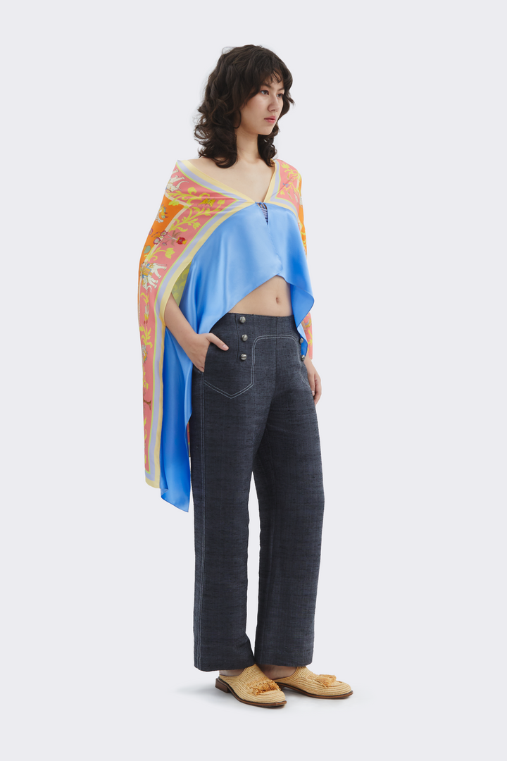 Blue Border Silk Cape