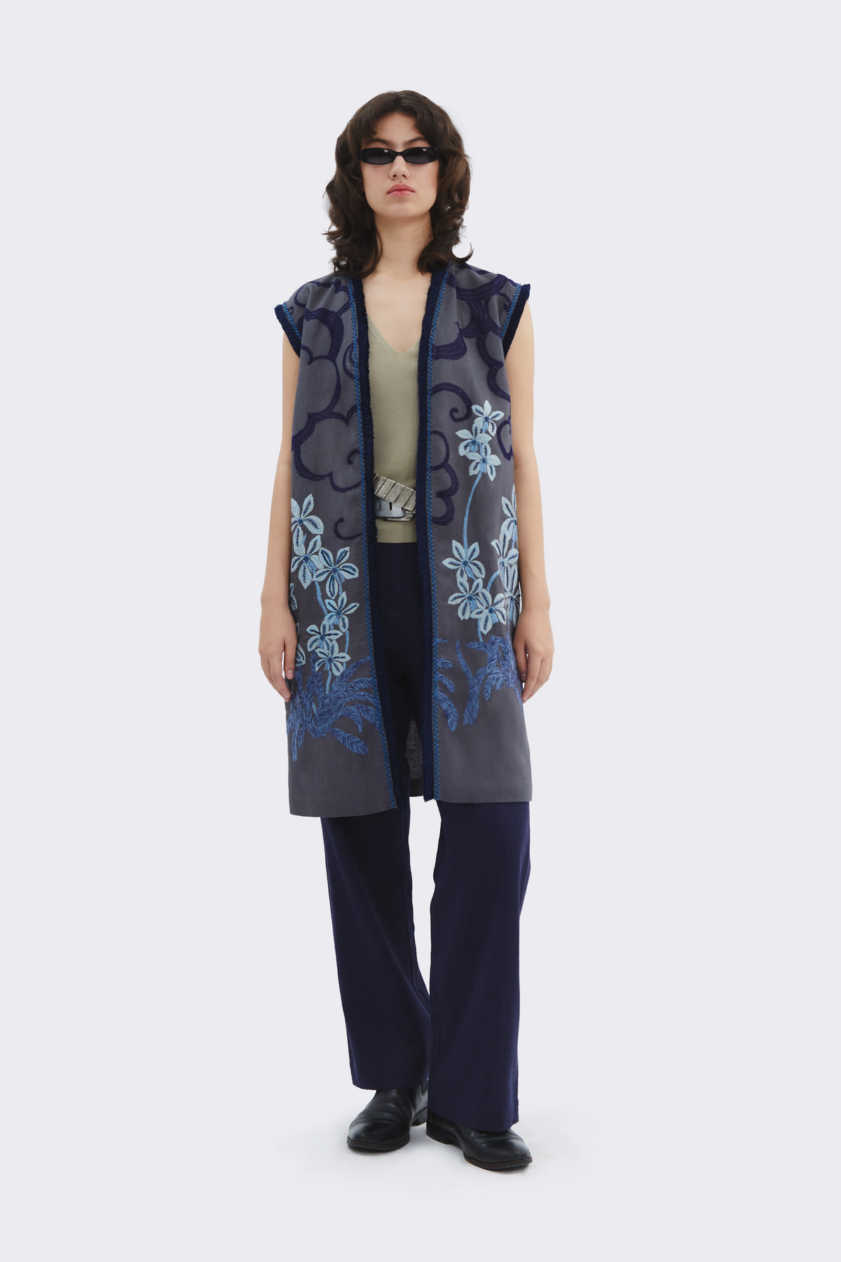 Grey Sleeveless Linen Vest