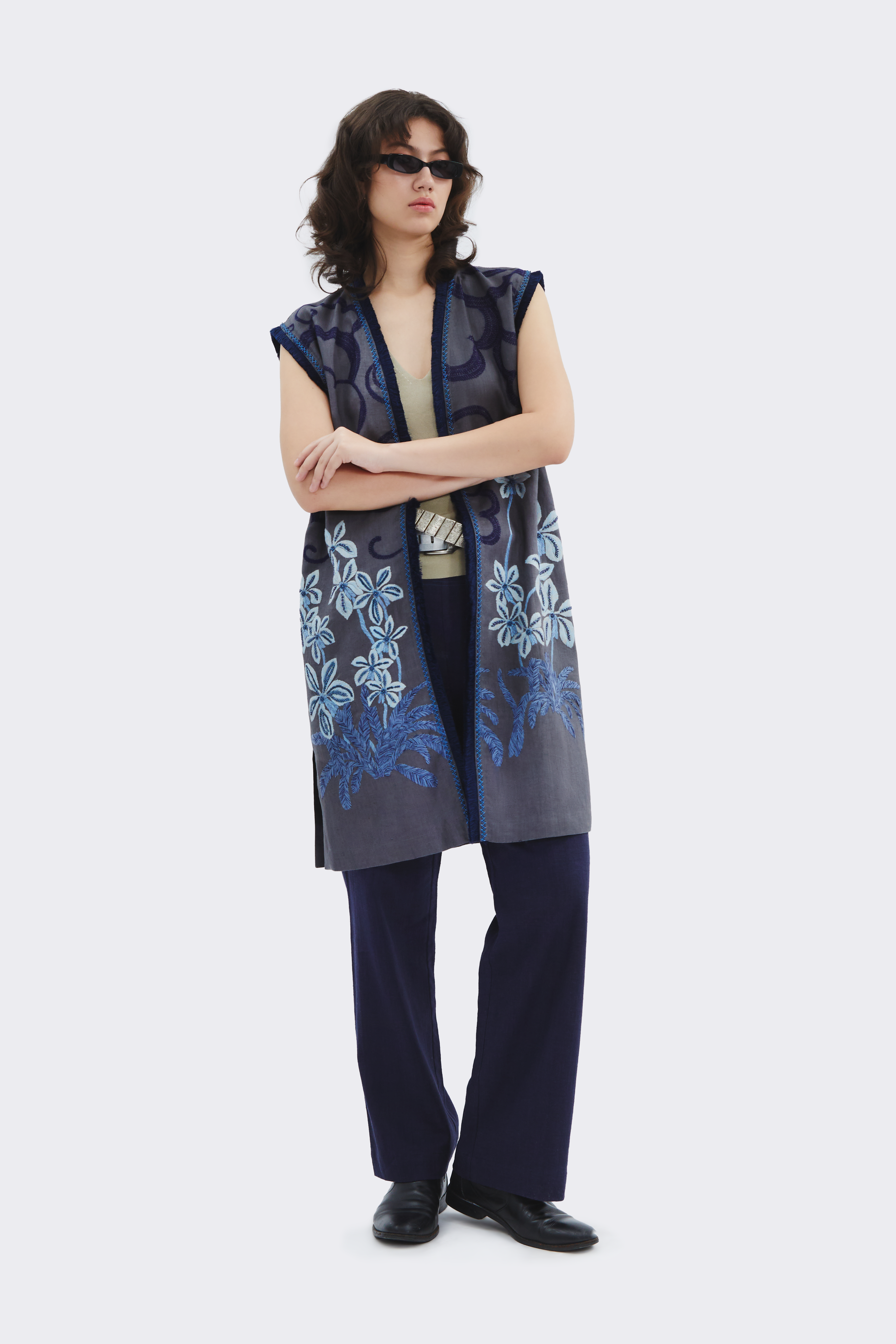 Grey Sleeveless Linen Vest