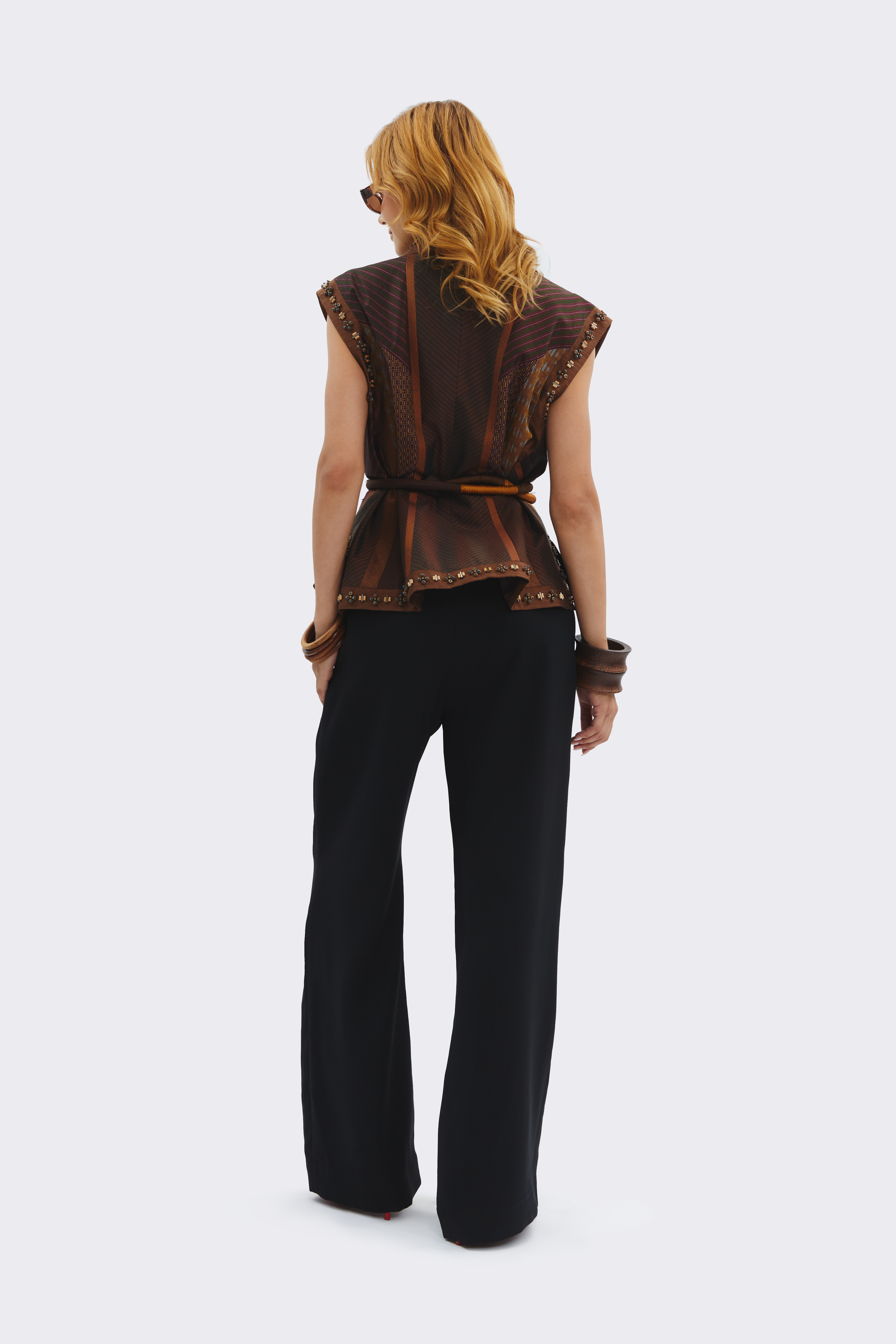 Brown Sleeveless Silk Jacket