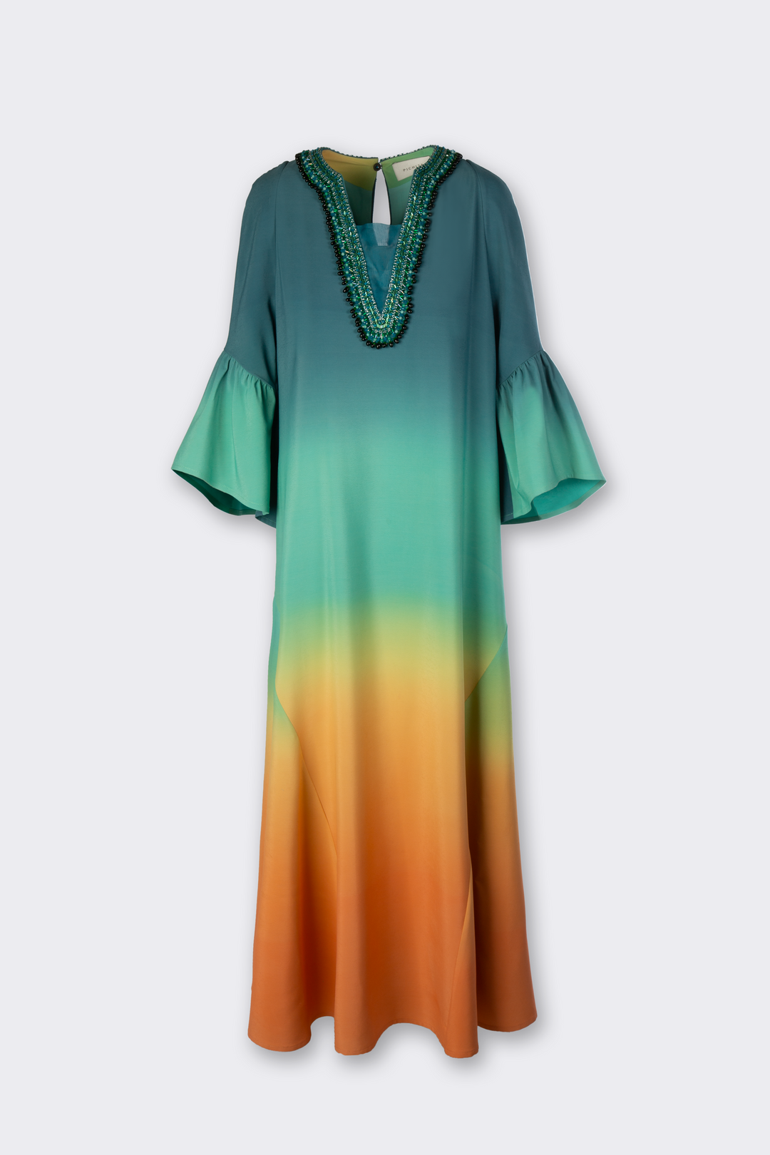 Gradient Silk V-Neck Beaded Dress