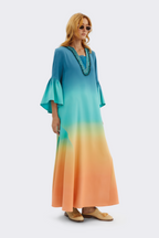 Gradient Silk V-Neck Beaded Dress