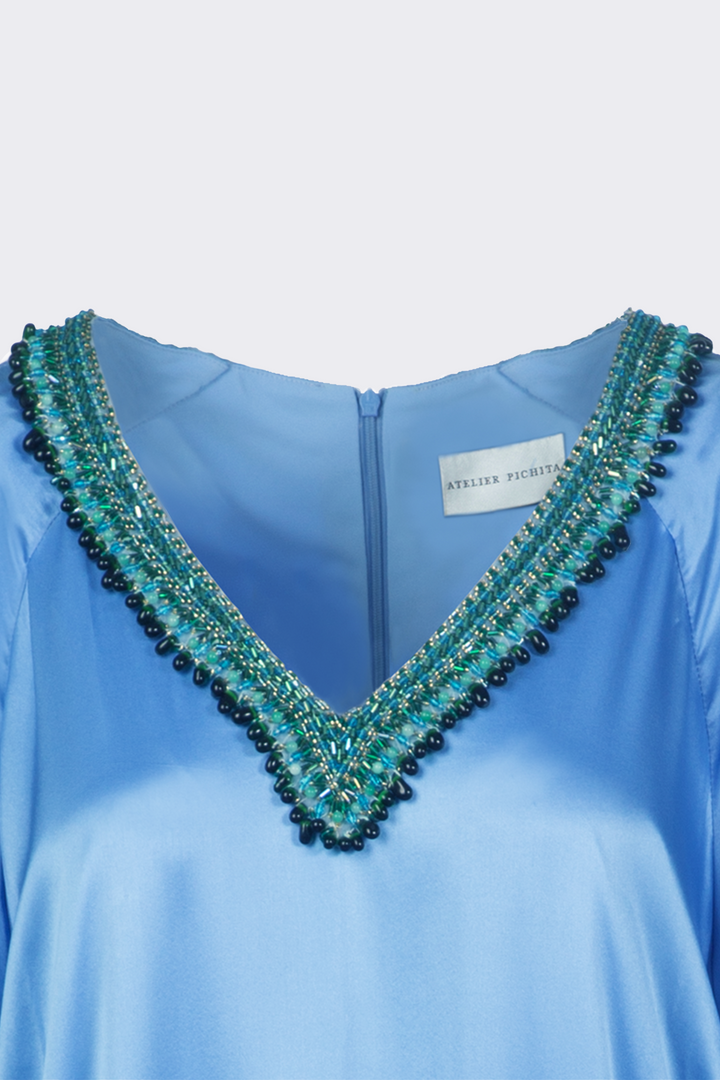 Ocean Blue Long Silk Dress