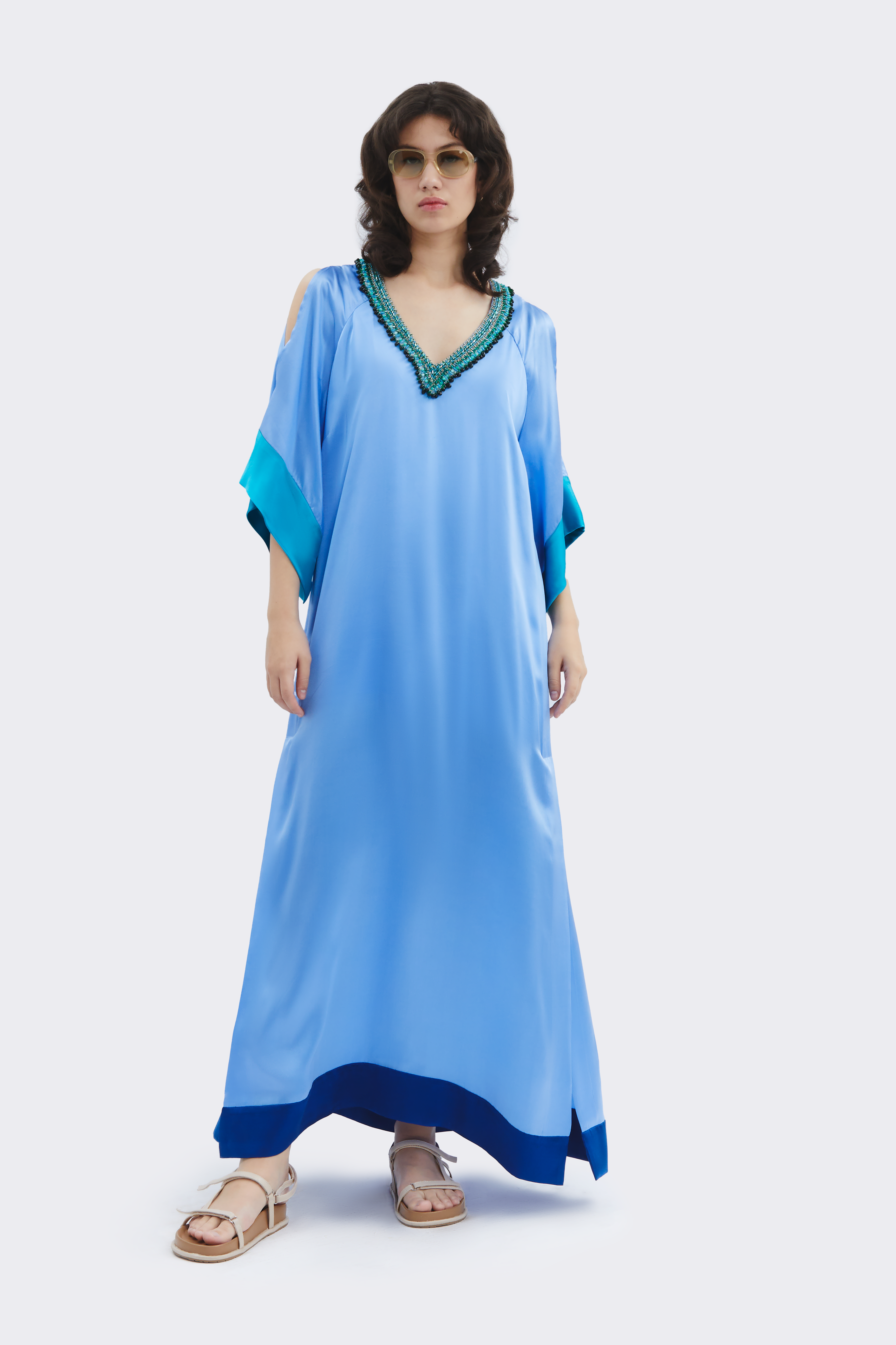 Ocean Blue Long Silk Dress