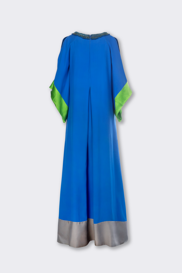 Navy V-Neck Silk Dress