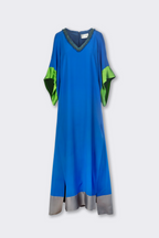 Navy V-Neck Silk Dress