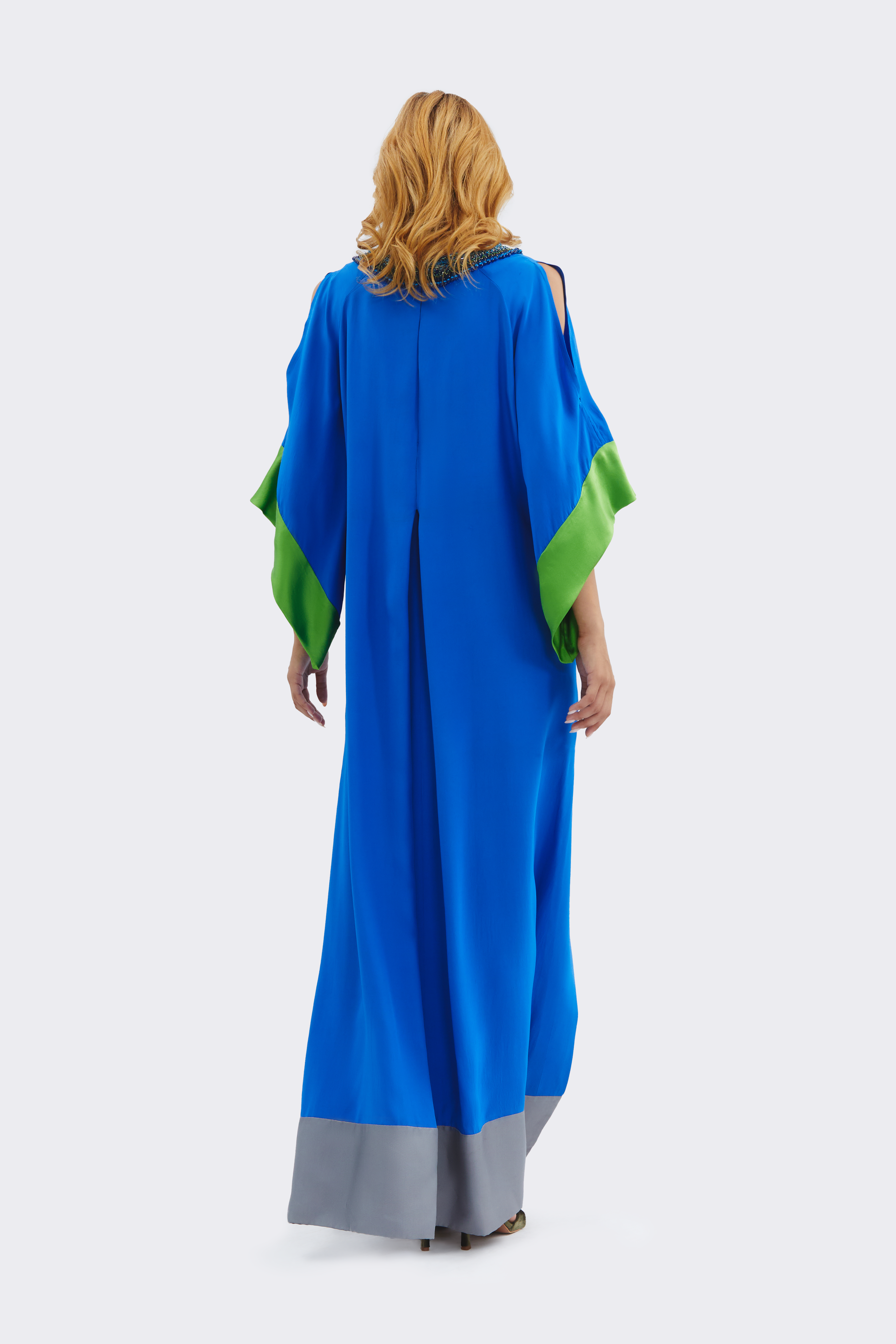 Navy V-Neck Silk Dress