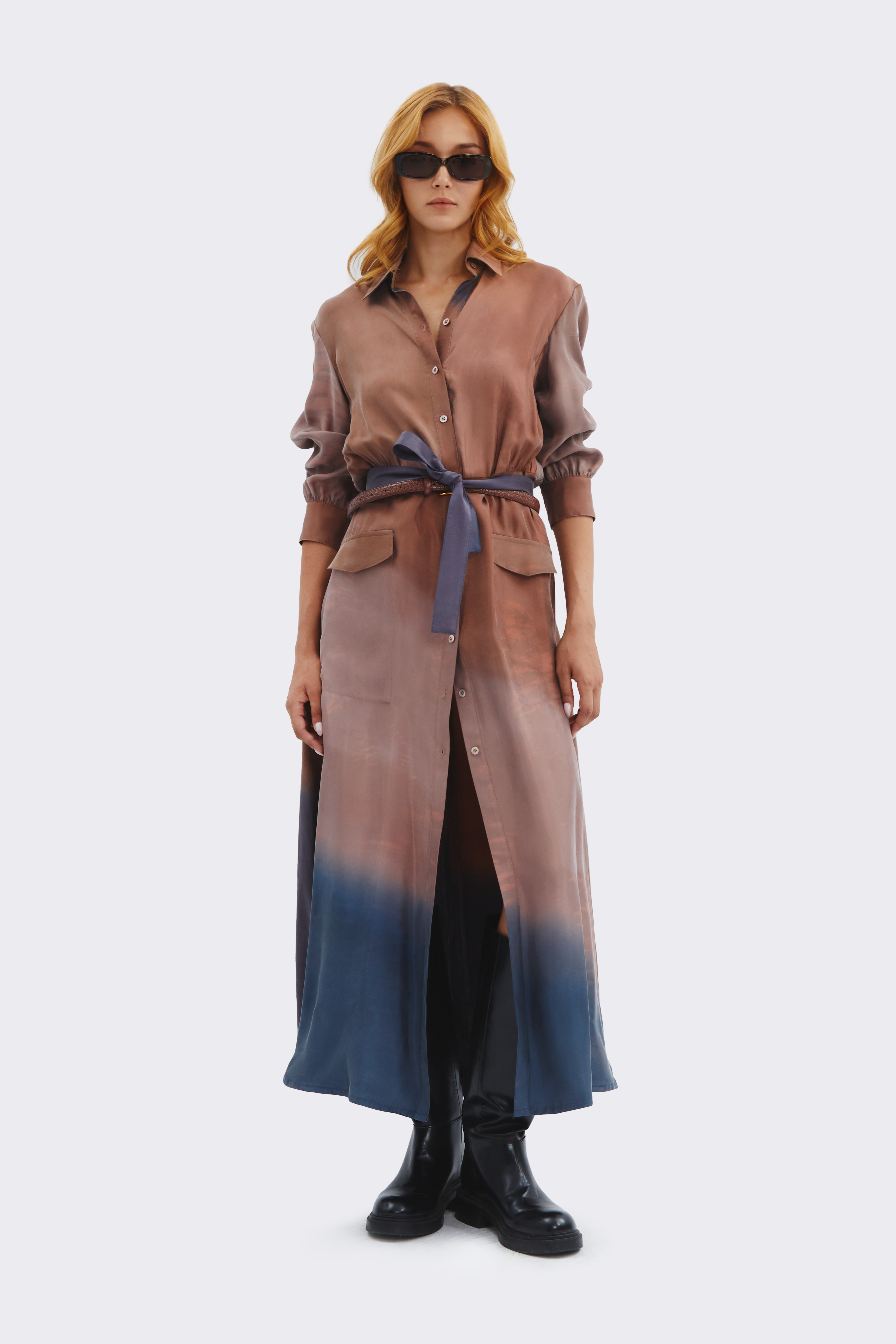 Rust Silk Shirt Dress