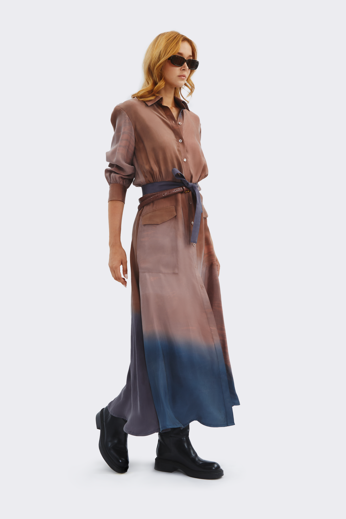 Rust Silk Shirt Dress