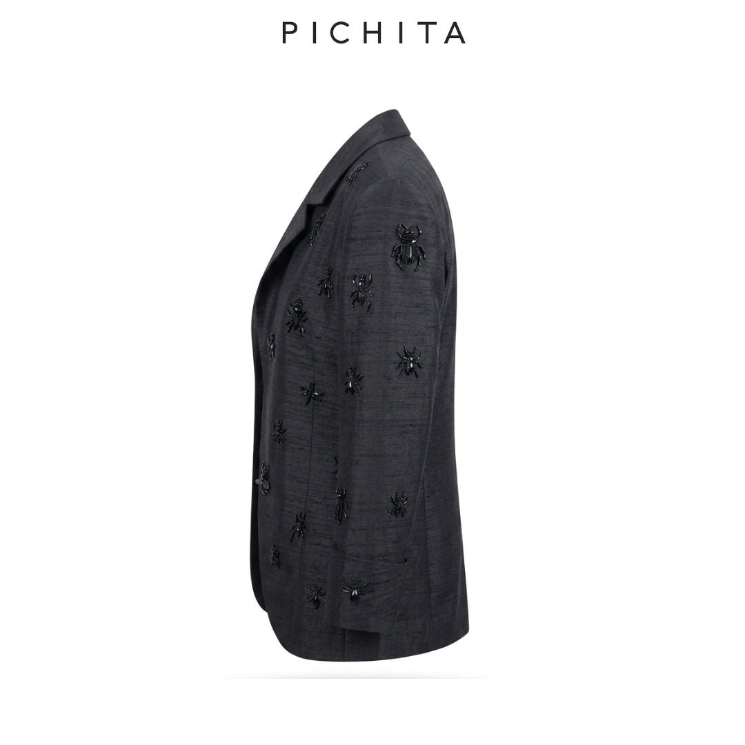 The Onyx Scarab Silk Blazer
