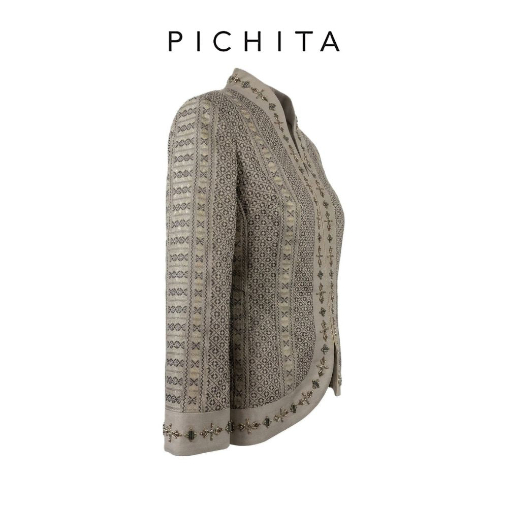Luxury Embroidered Mandarin Collar Jacket with Beaded Embellishments.