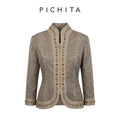 Luxury Embroidered Mandarin Collar Jacket with Beaded Embellishments.