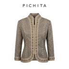 Luxury Embroidered Mandarin Collar Jacket with Beaded Embellishments.