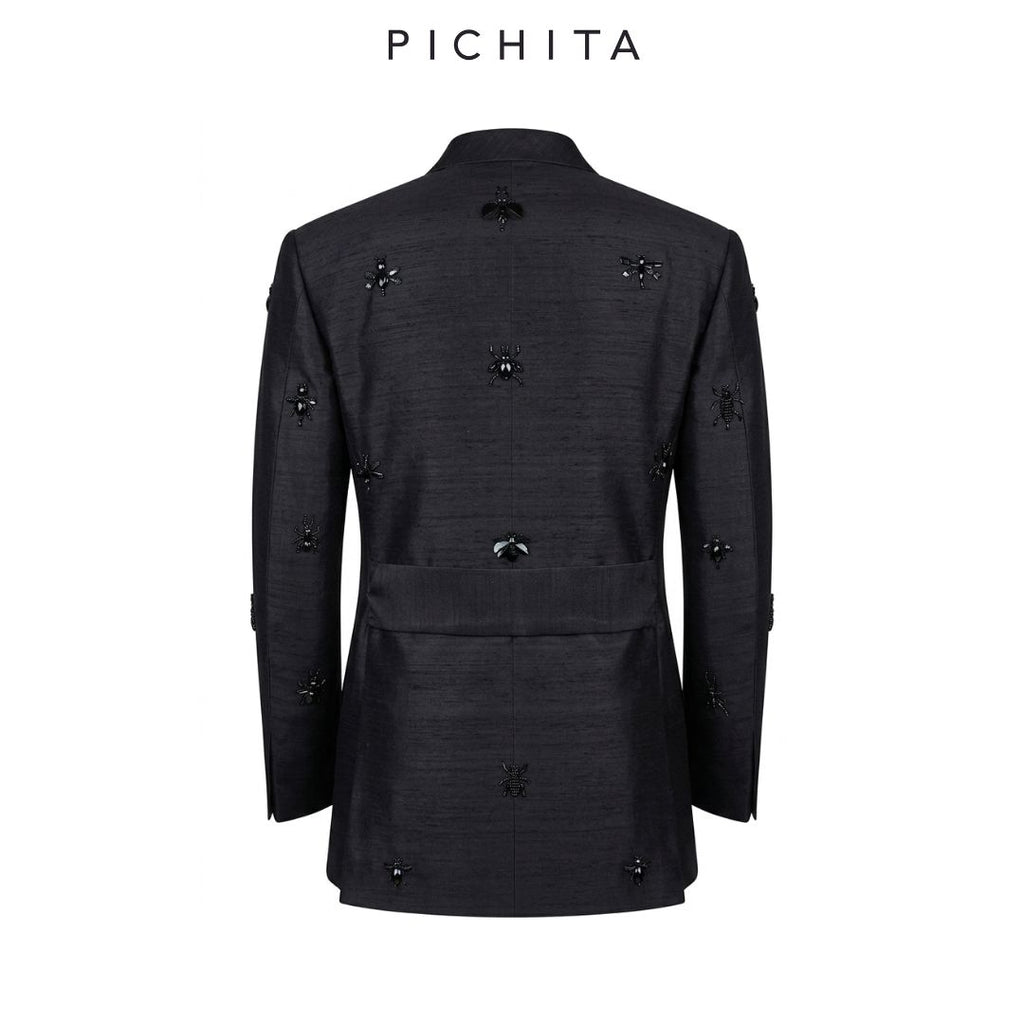 The Onyx Scarab Silk Blazer
