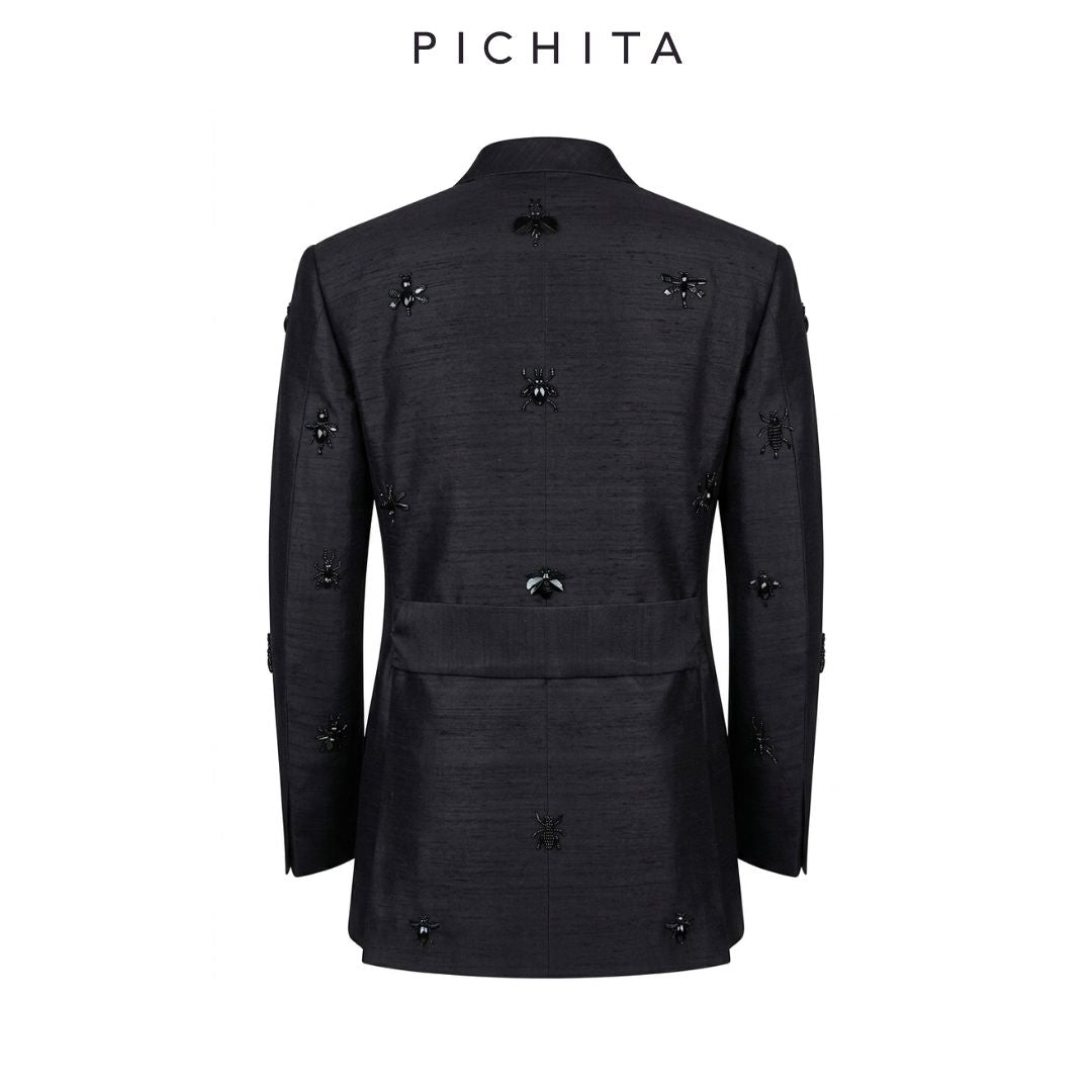 The Onyx Scarab Silk Blazer