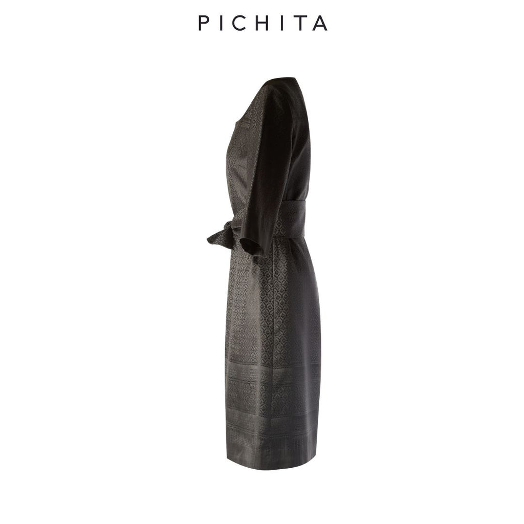 Elevate your wardrobe with this exquisite Midnight Velvet Botanical Maxi Dress.