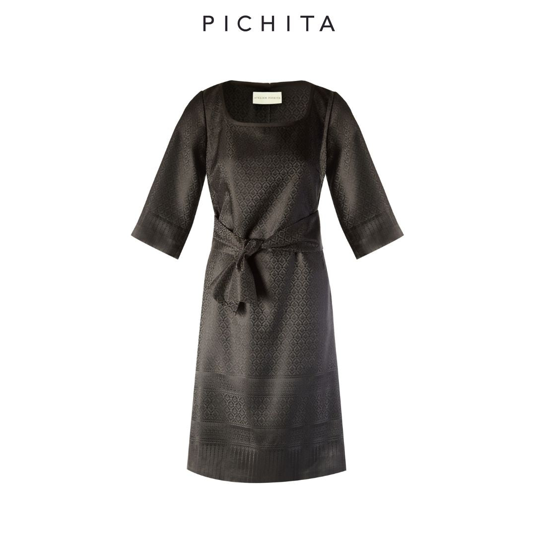Elevate your wardrobe with this exquisite Midnight Velvet Botanical Maxi Dress.