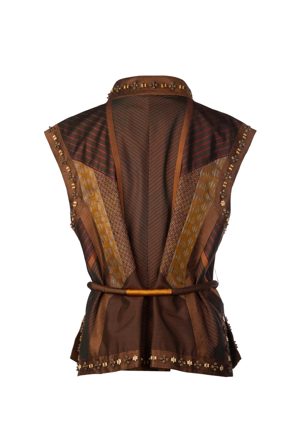 Brown Sleeveless Silk Jacket