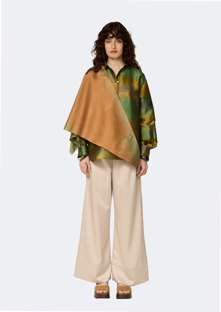 Verdant Ombre Thai Silk Sleeveless Long Coat