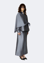Graphite Thai Silk Shirt with Asymmetric Draped Overlay