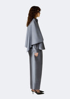 Graphite Thai Silk Shirt with Asymmetric Draped Overlay