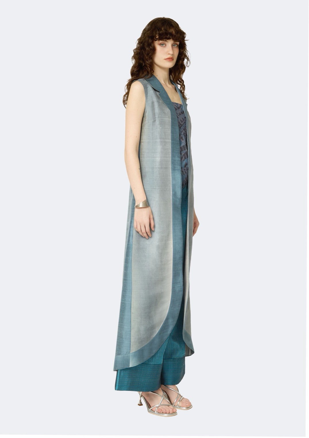 Serene Horizon Ombre Tie-Dye Thai Silk Sleeveless Long Coat
