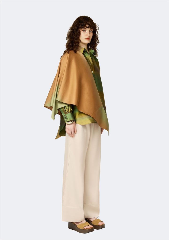 Verdant Ombre Thai Silk Sleeveless Long Coat