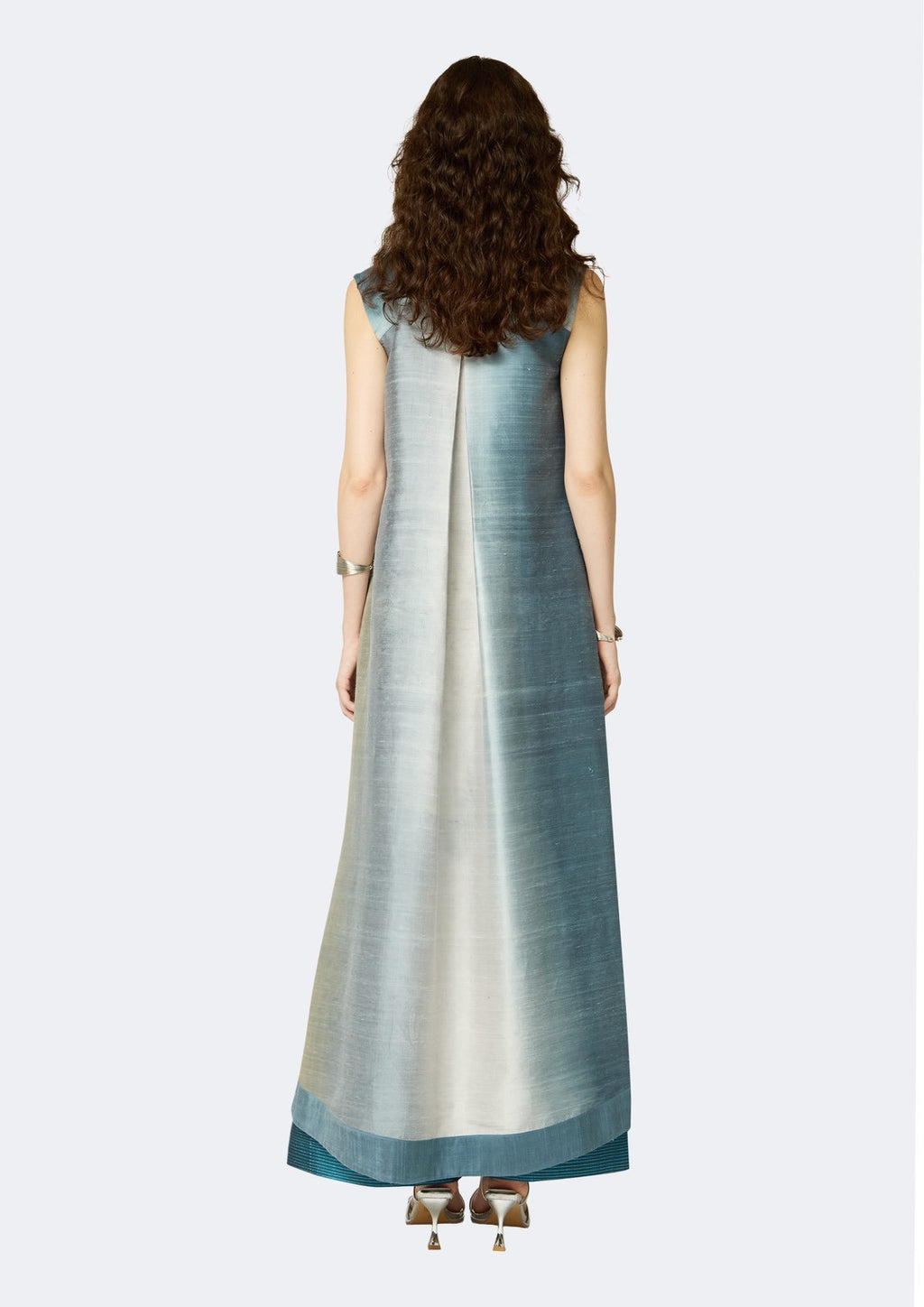 Serene Horizon Ombre Tie-Dye Thai Silk Sleeveless Long Coat