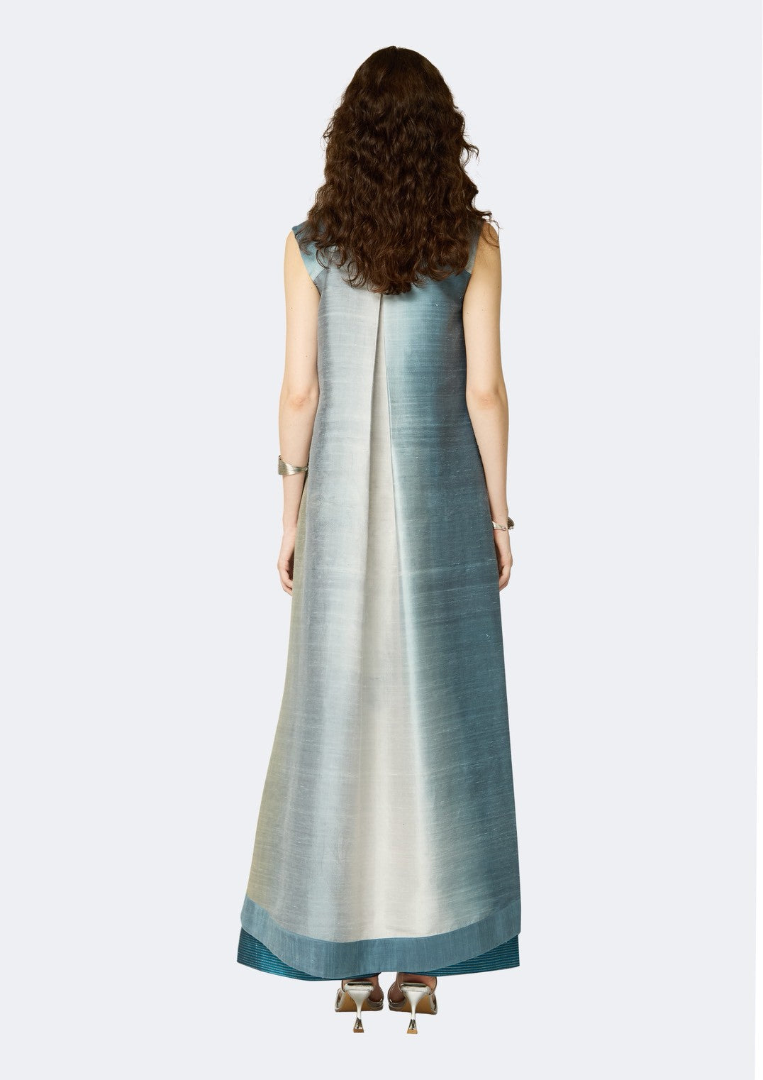 Serene Horizon Ombre Tie-Dye Thai Silk Sleeveless Long Coat