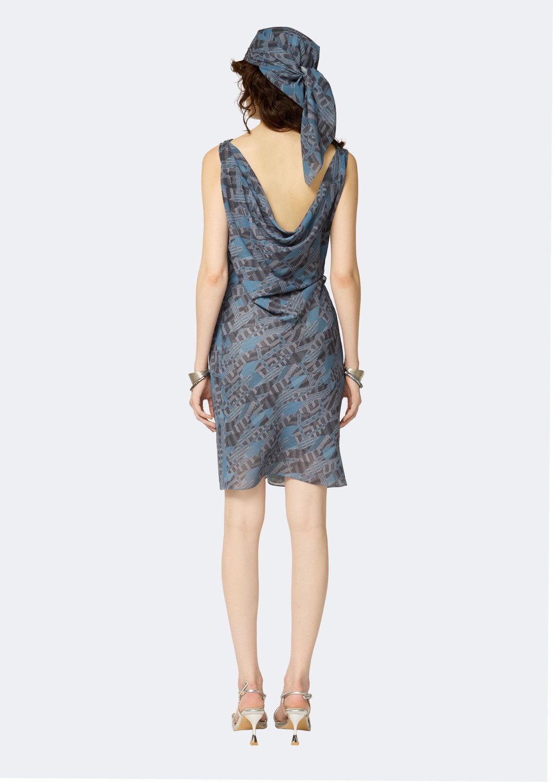 Printed Chiffon Draped-Waist Cocktail Dress