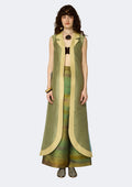 Verdant Ombre Thai Silk Sleeveless Long Coat