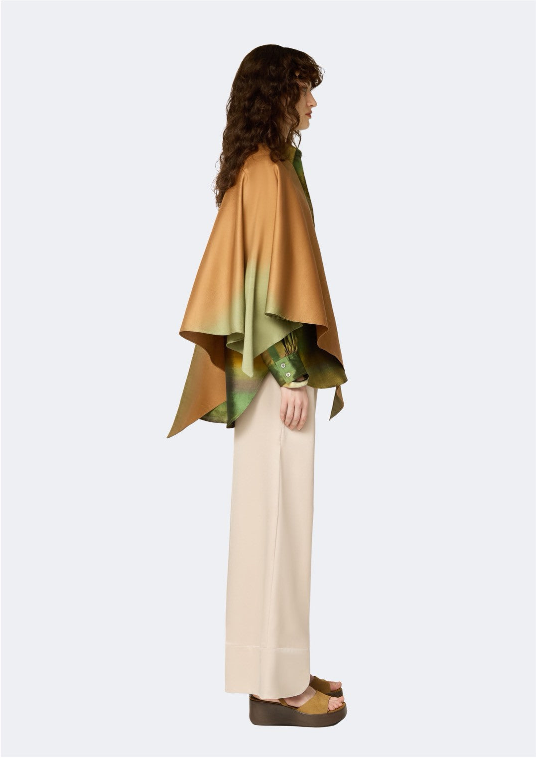 Verdant Ombre Thai Silk Sleeveless Long Coat