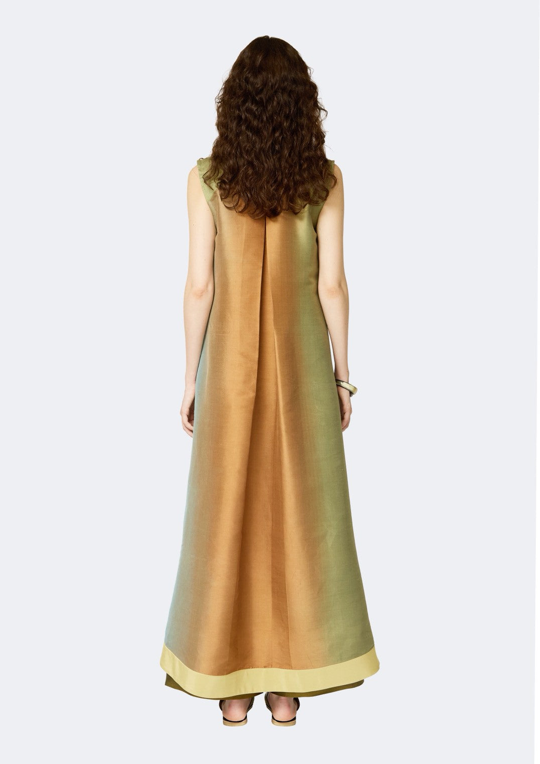 Verdant Ombre Thai Silk Sleeveless Long Coat