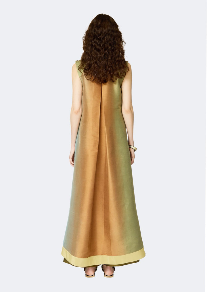 Verdant Ombre Thai Silk Sleeveless Long Coat