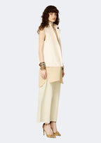 Ivory Thai Silk Vest with Trim Detail & Pleated Back