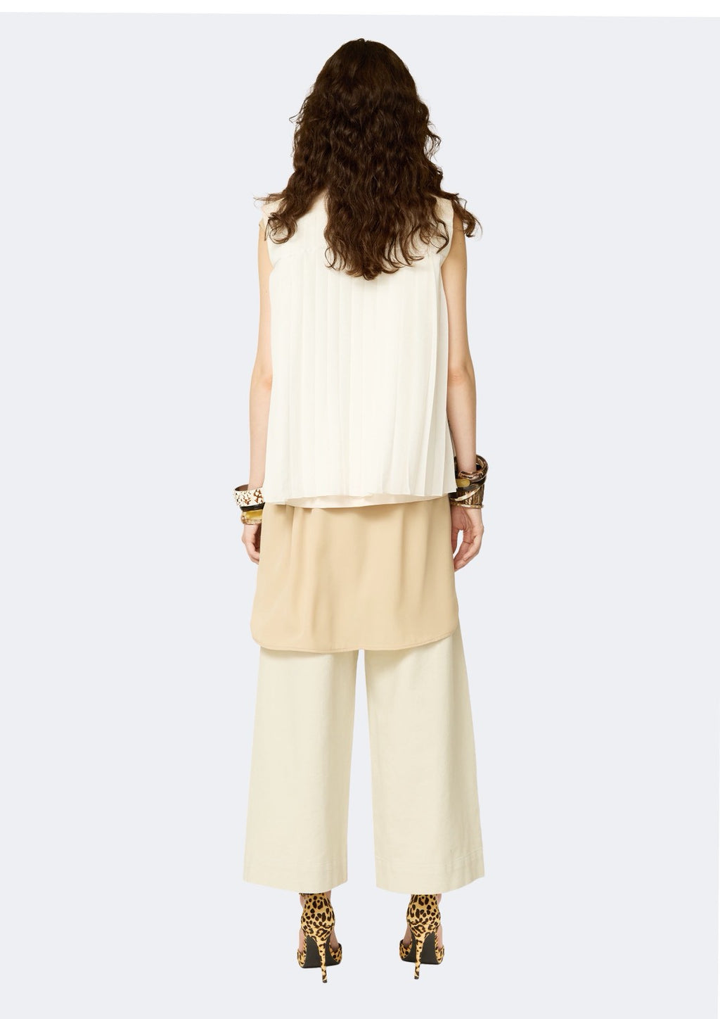 Ivory Thai Silk Vest with Trim Detail & Pleated Back