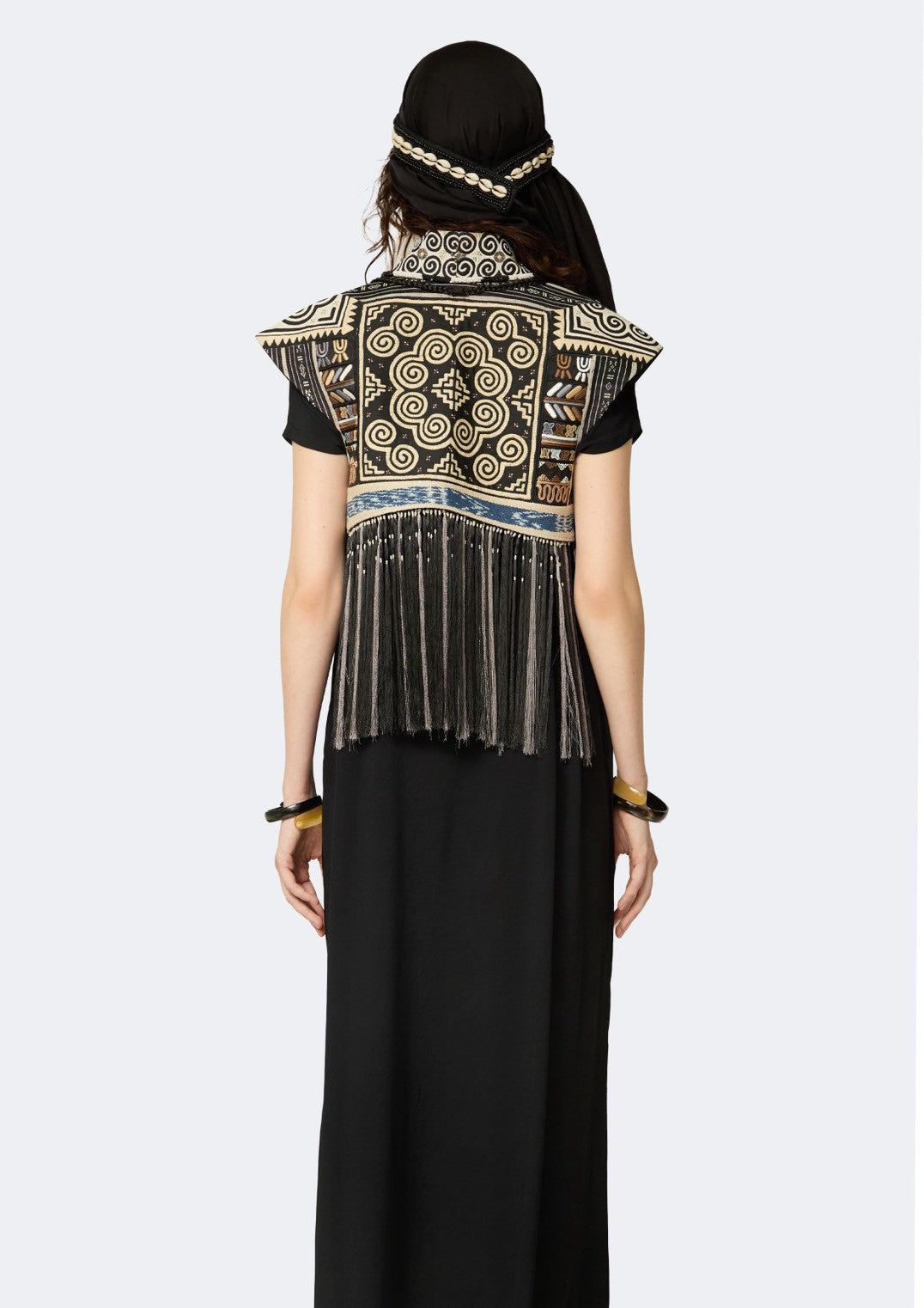 Hill Tribe Patchwork Beaded Vest with Tassel Accents
