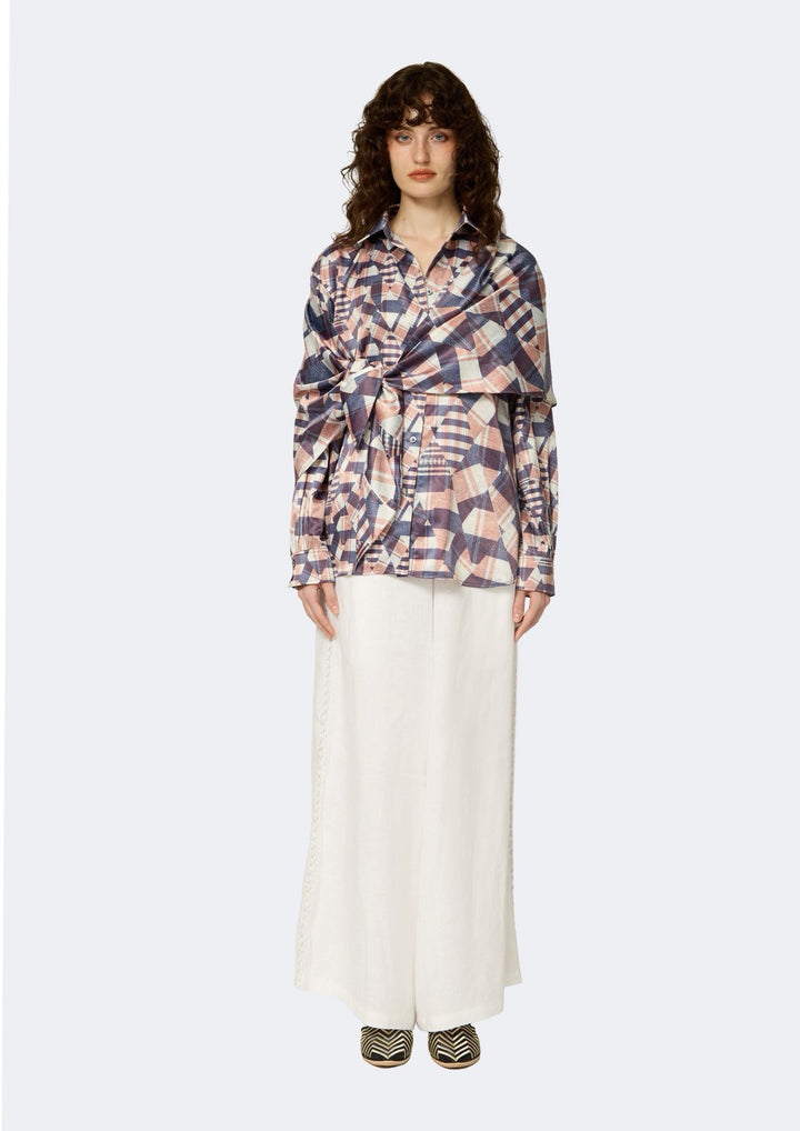 Asymmetric Draped Overlay Chiffon Shirt
