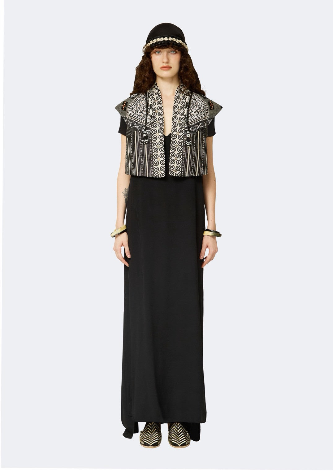Hill Tribe Patchwork Beaded Vest with Tassel Accents