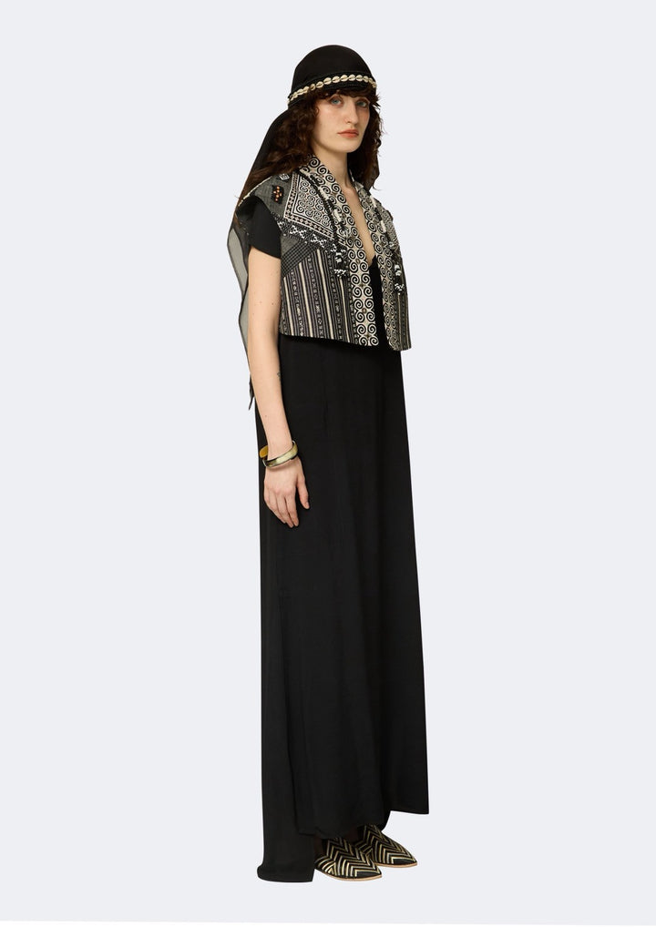 Hill Tribe Patchwork Beaded Vest with Tassel Accents