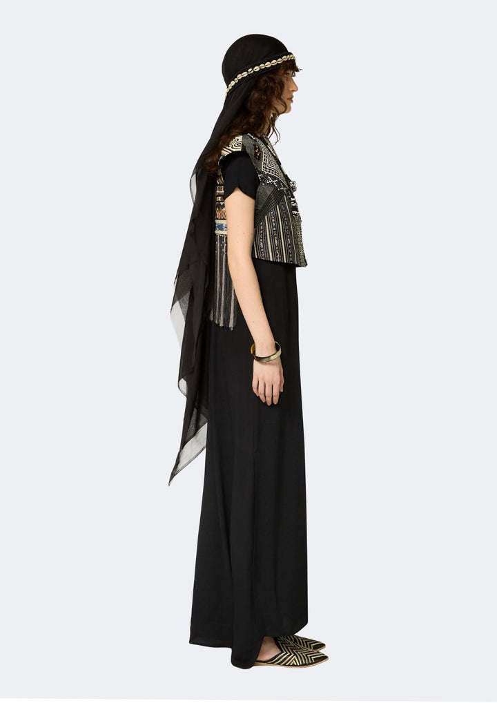 Hill Tribe Patchwork Beaded Vest with Tassel Accents