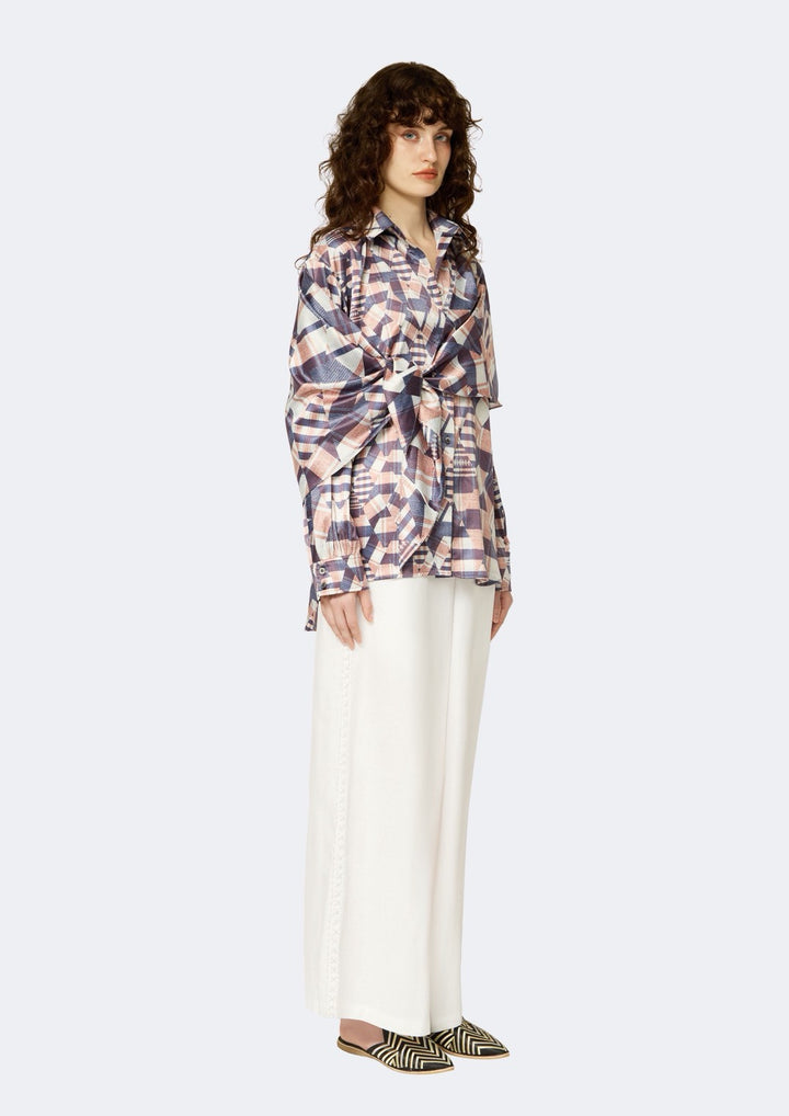 Asymmetric Draped Overlay Chiffon Shirt