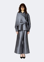 Graphite Thai Silk Shirt with Asymmetric Draped Overlay